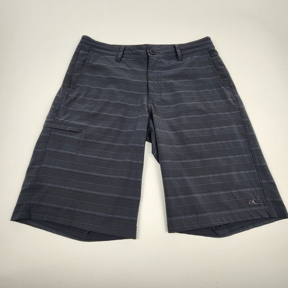 O'Neill Hybrid Shorts Mens 32 Gray Striped Stretch Performance Surf Golf 10"